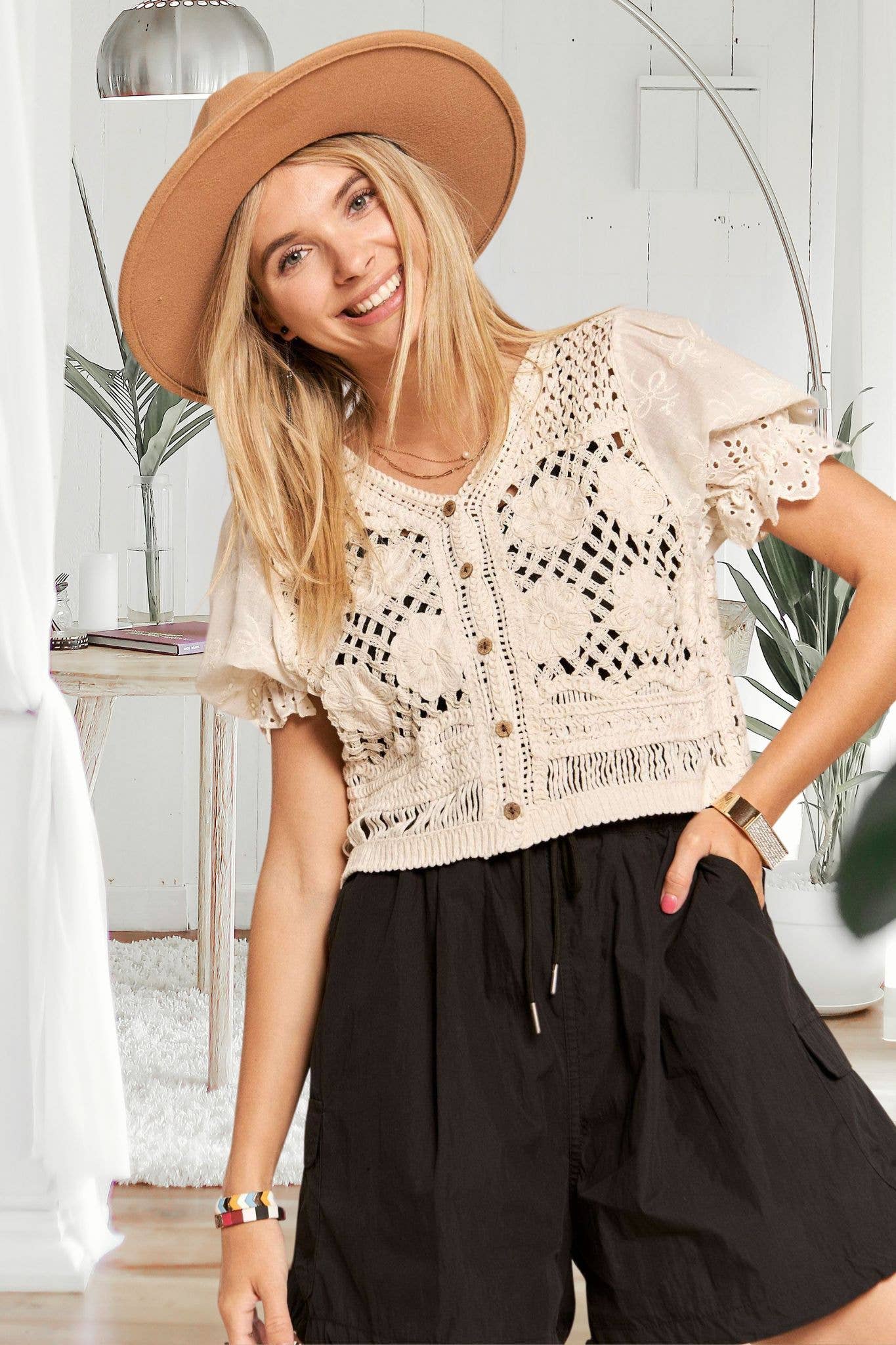 Sleeved Crochet Blouse