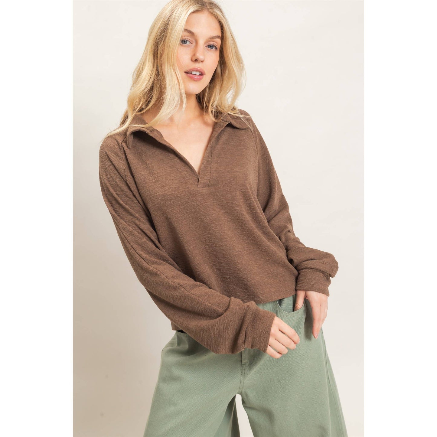 Open Collar Knit Pullover