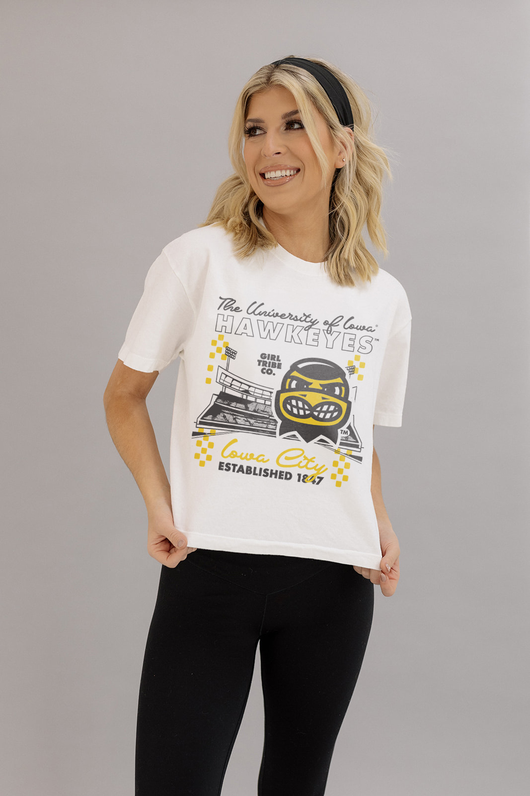 Hawkeyes Checkered Concert Crop Tee