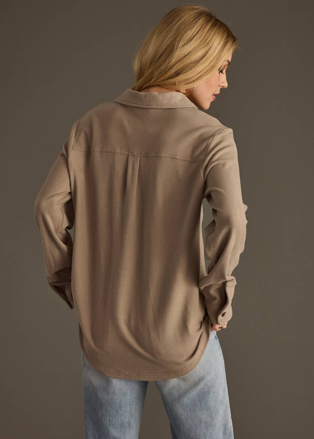 Taupe Soft Button Up