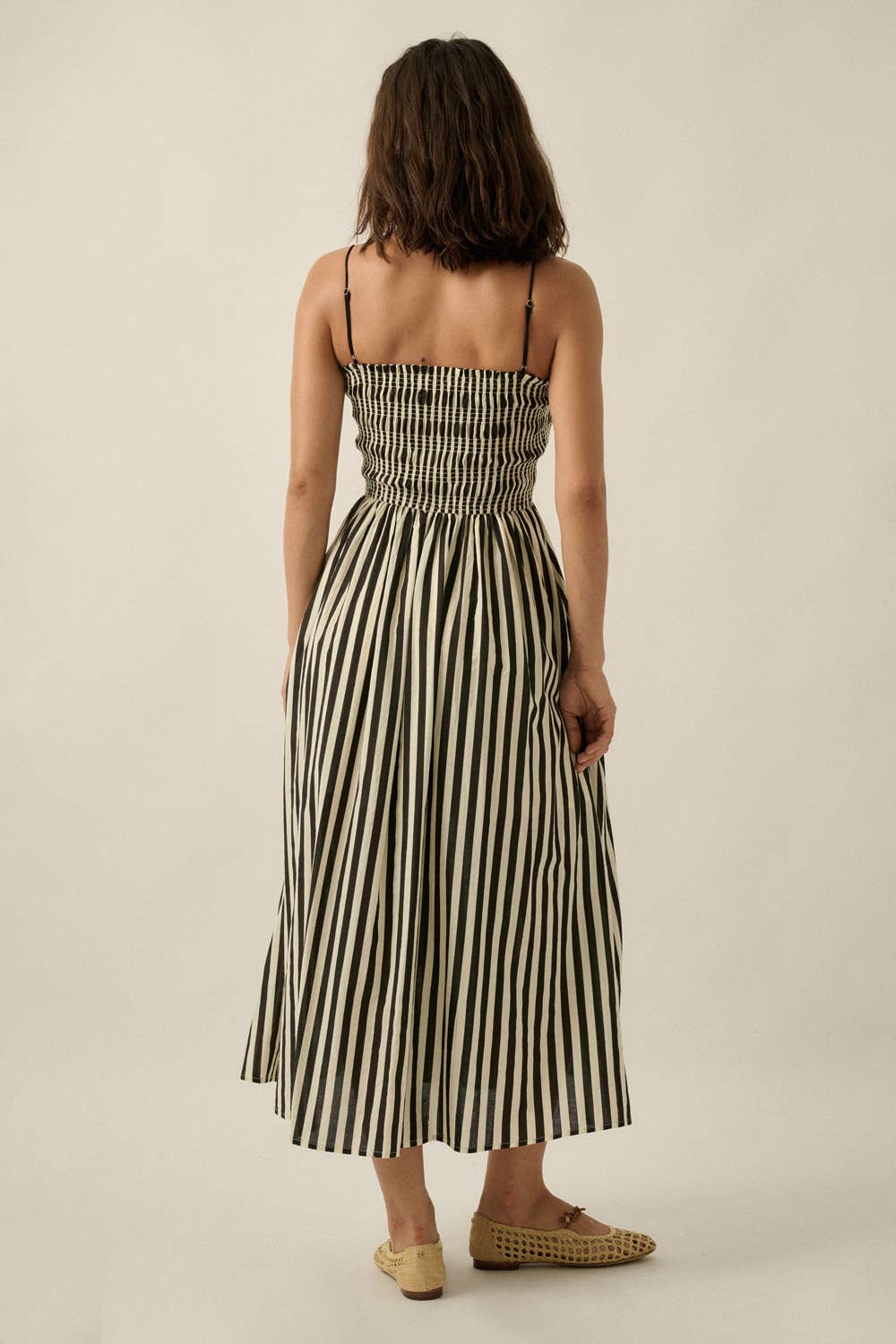 Striped Smocked Midi Dress