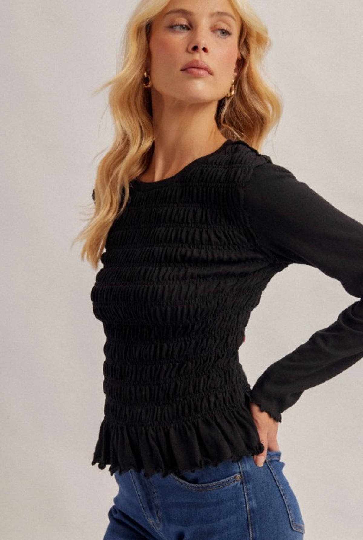 Ruched Ruffle Hem Top