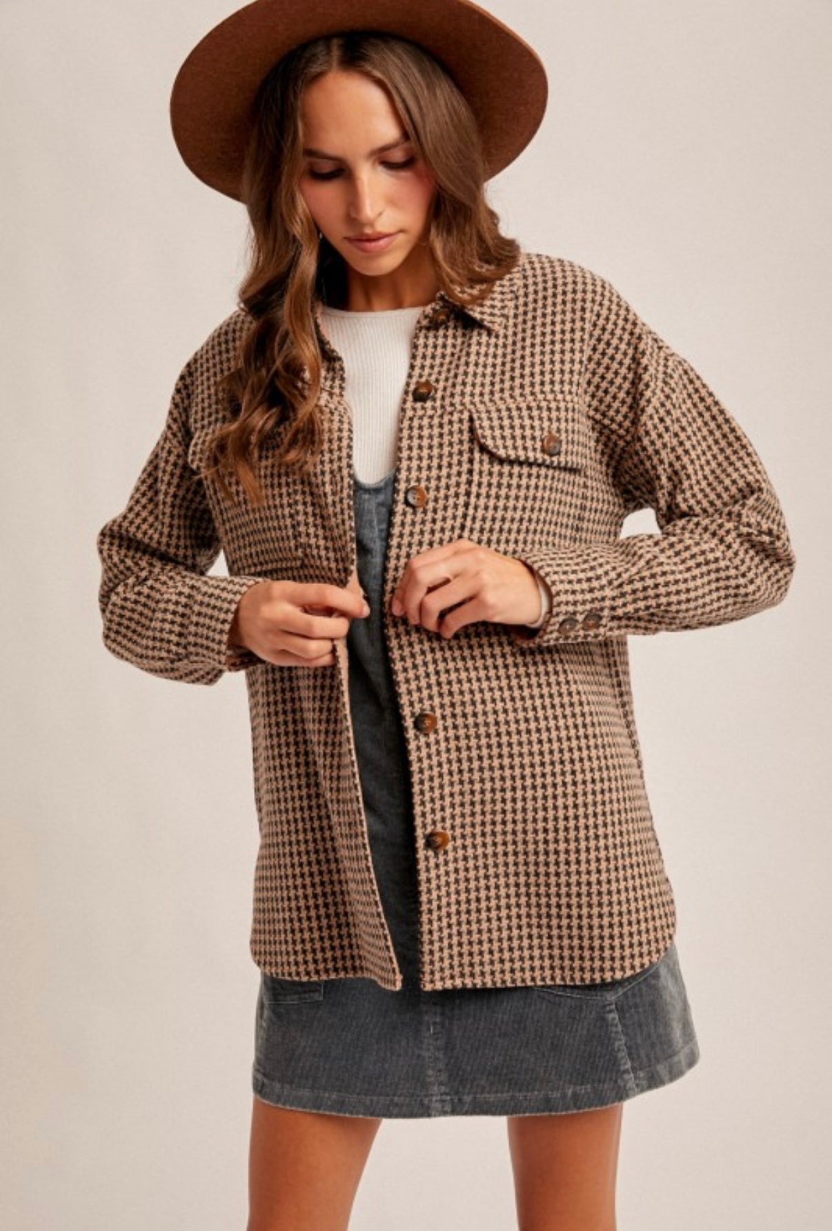 Houndstooth Shacket Blush