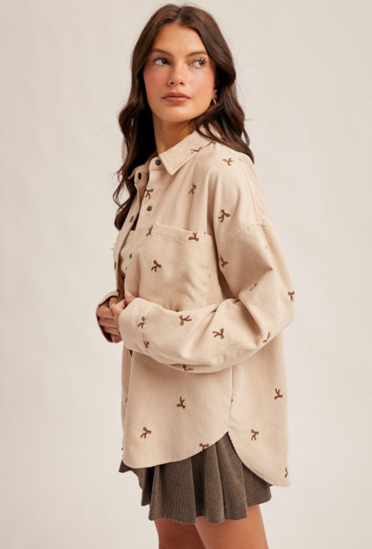 Bow Button Down Oatmeal