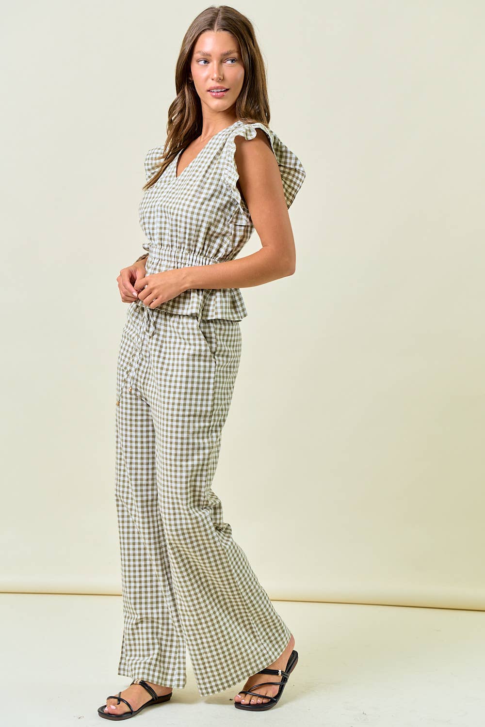 Gingham Wide Leg Pants