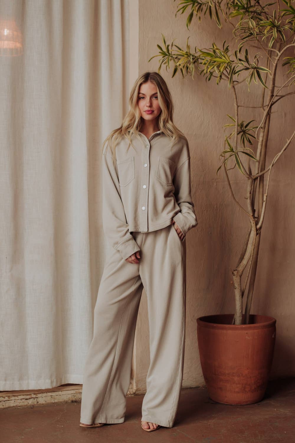 Lt. Gray Cropped Washed Soft Button Up