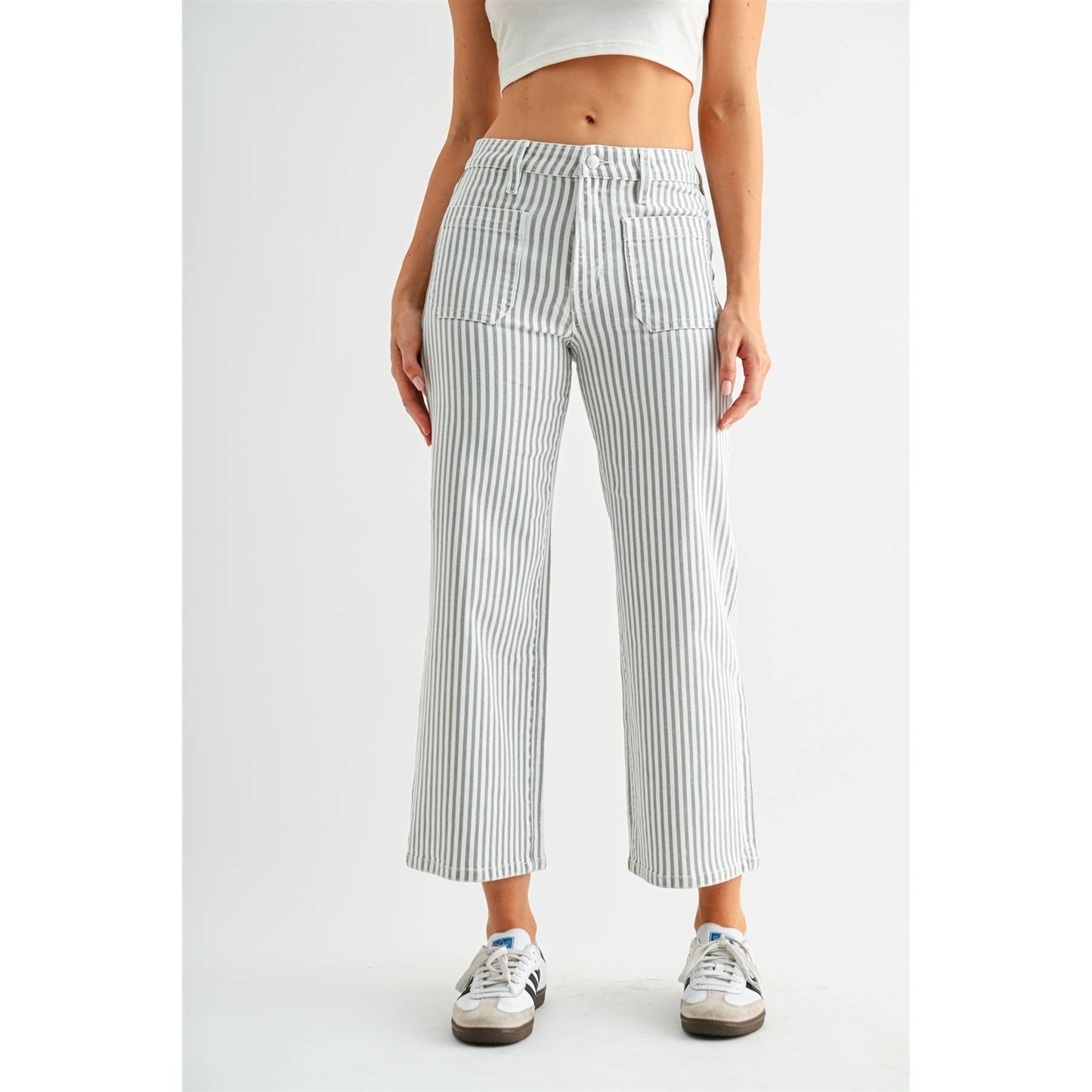 High Rise Wide Leg Crop Stripe