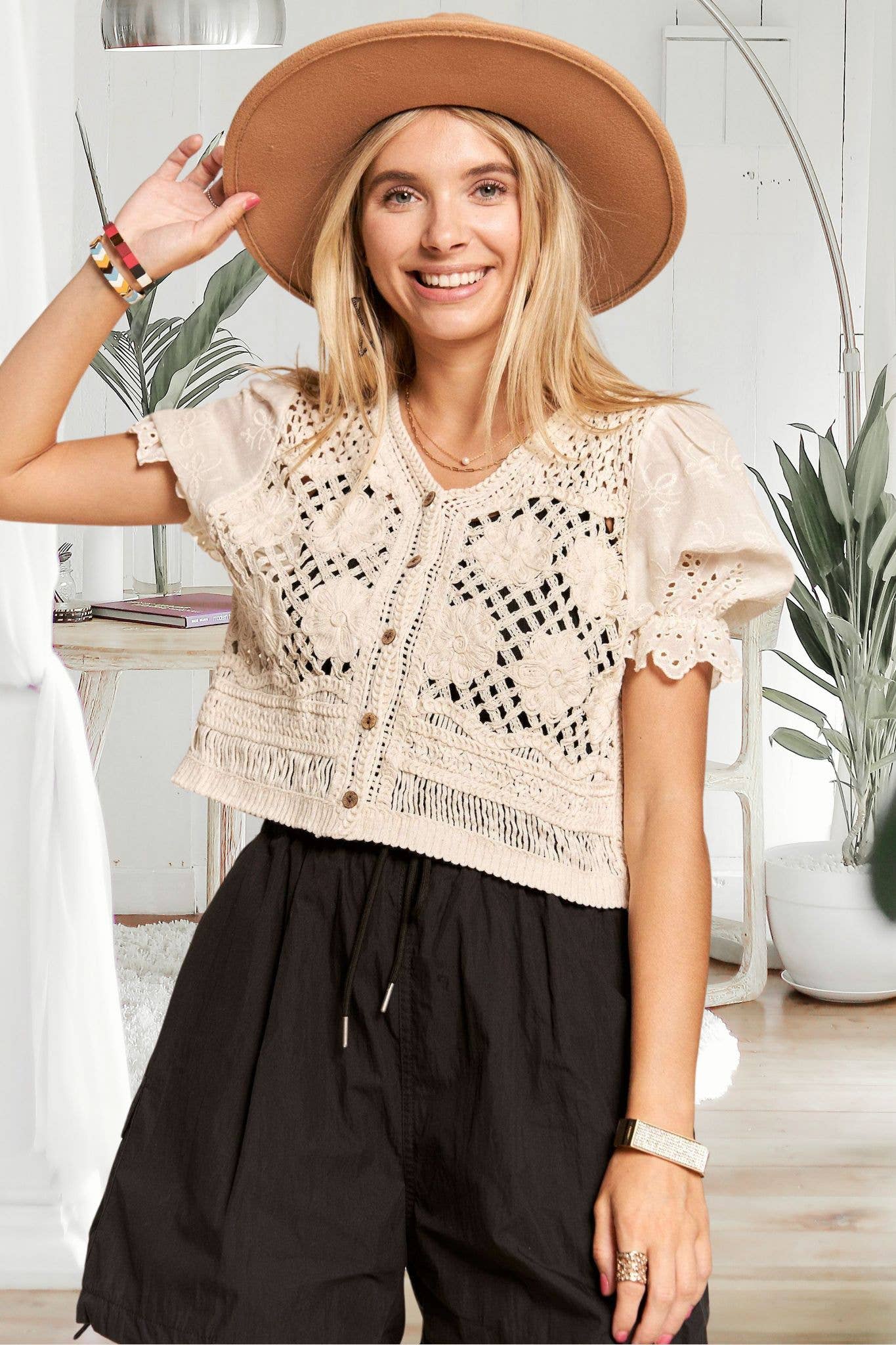 Sleeved Crochet Blouse