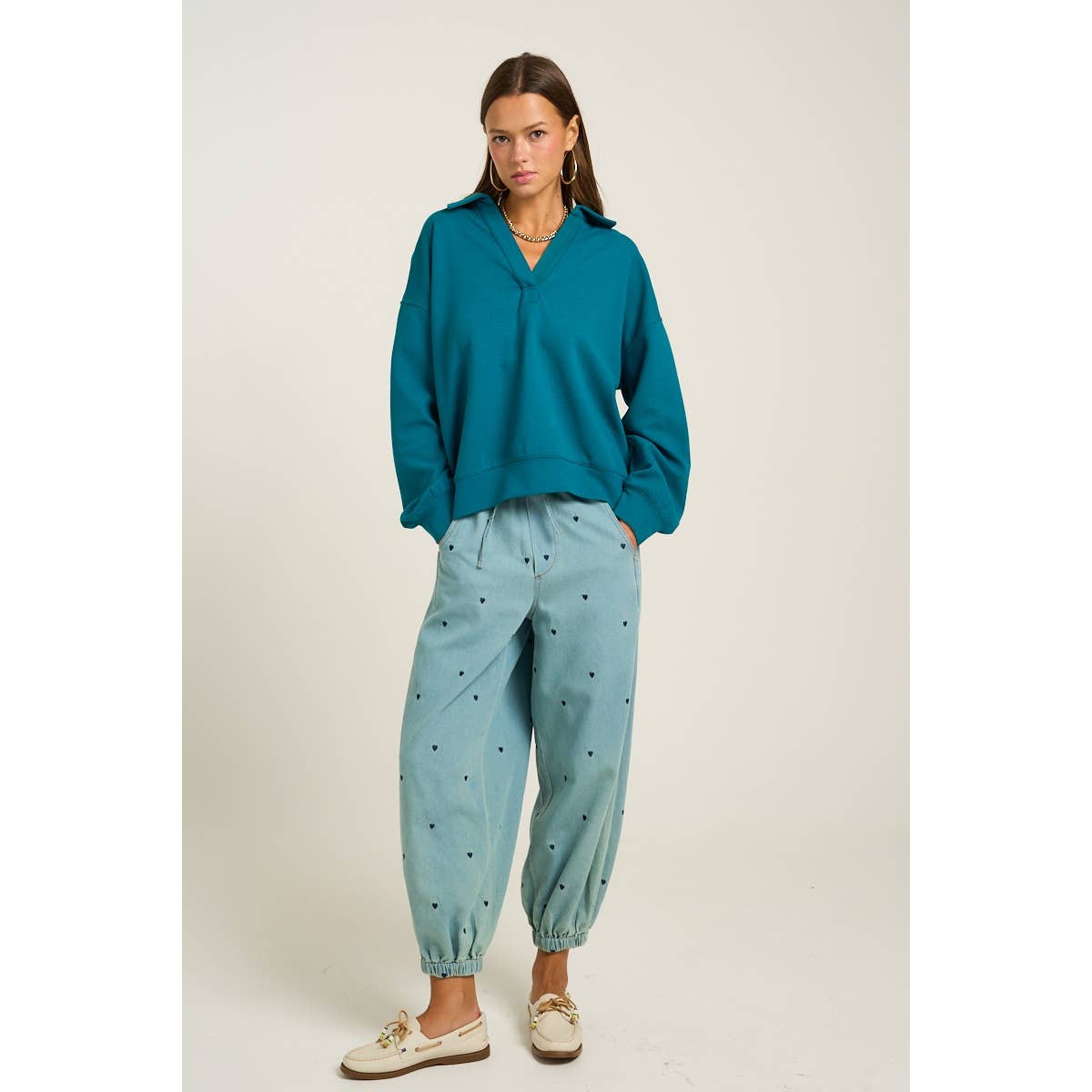 Collared V Neckline Pullover