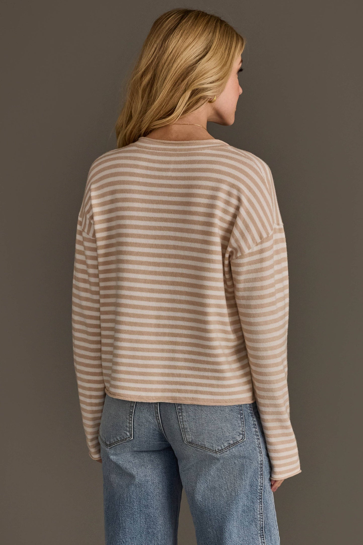 Beige & Off White Striped Cardi