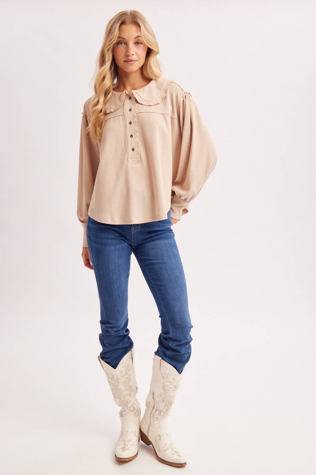 Collar Waffle Knit Top