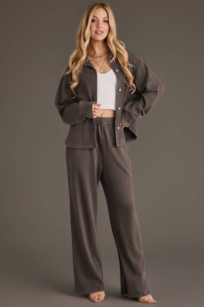 Cocoa Cropped Washed Soft Button Up