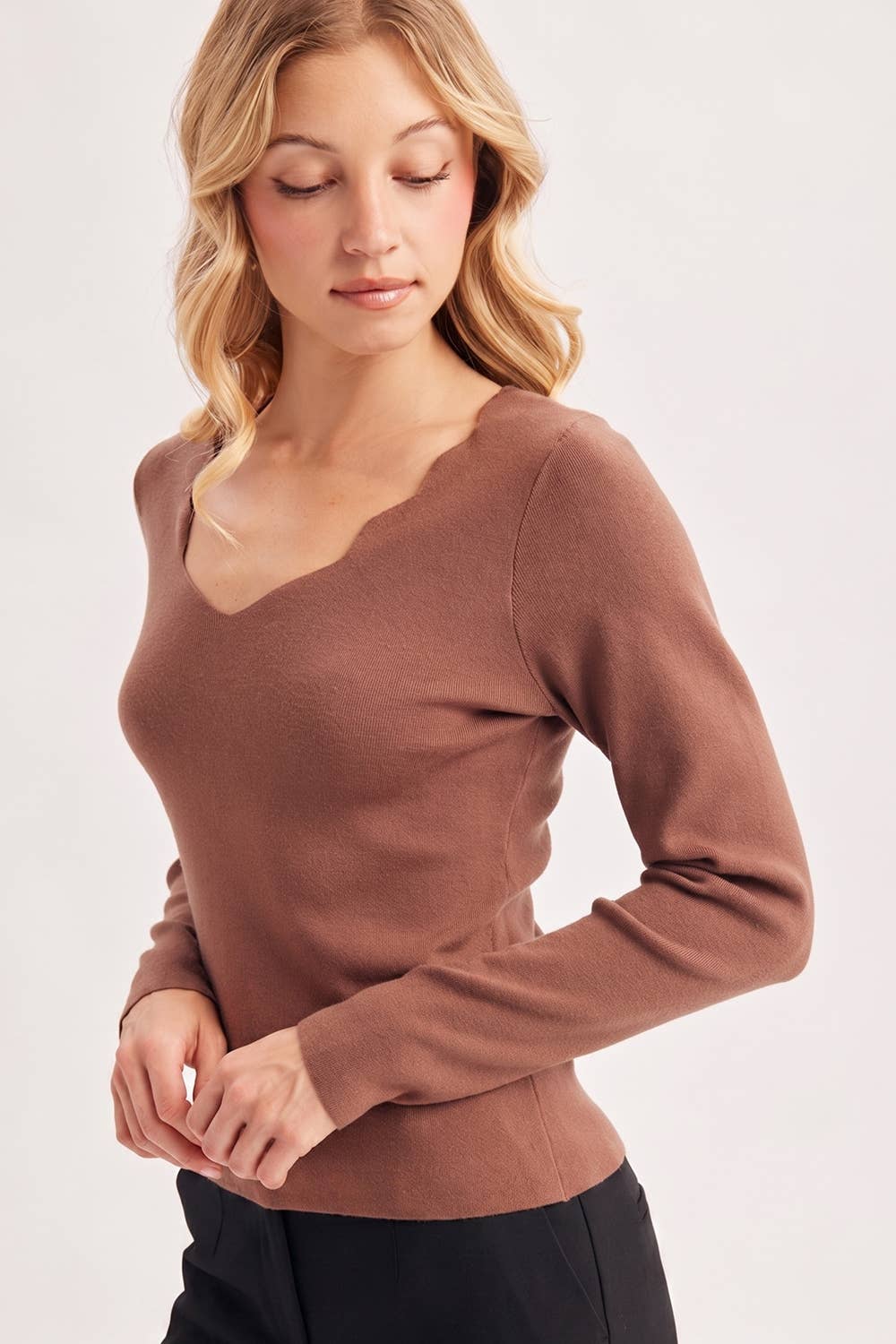 Scallop Neck Knit Top