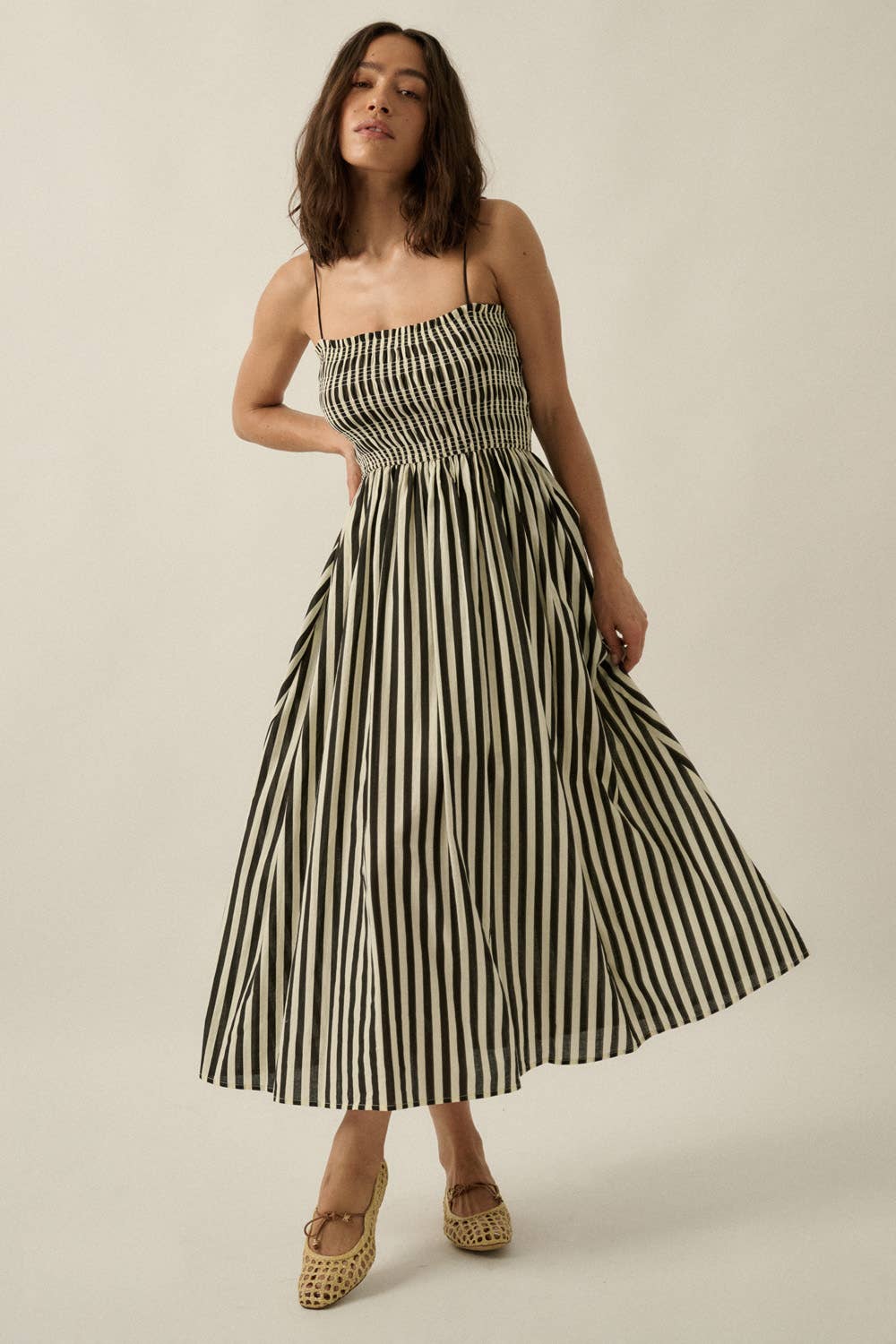 Striped Smocked Midi Dress