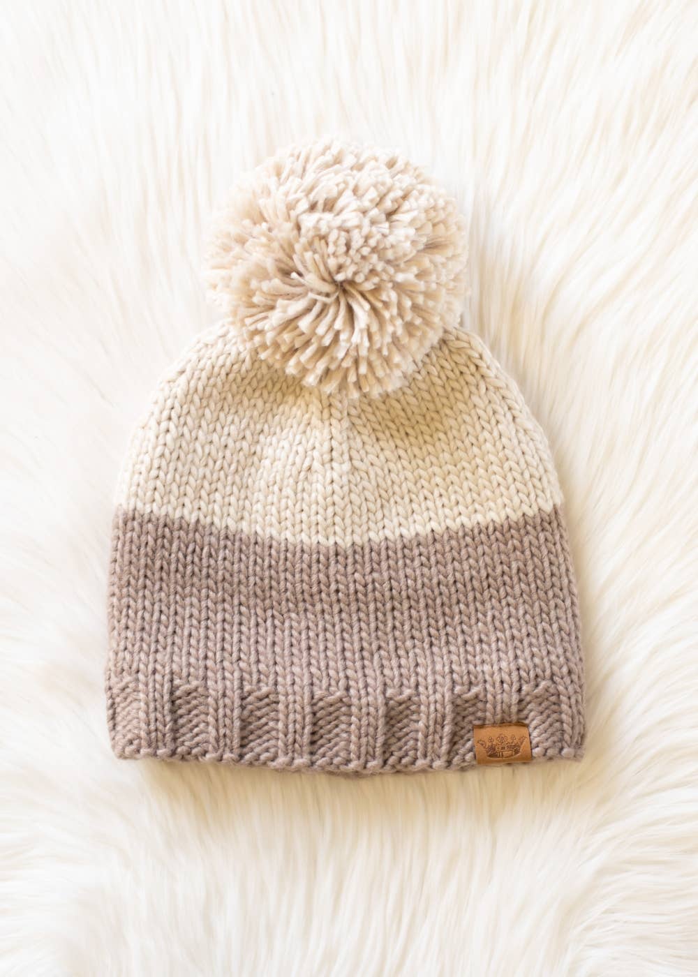Beige & Taupe Pom Hat