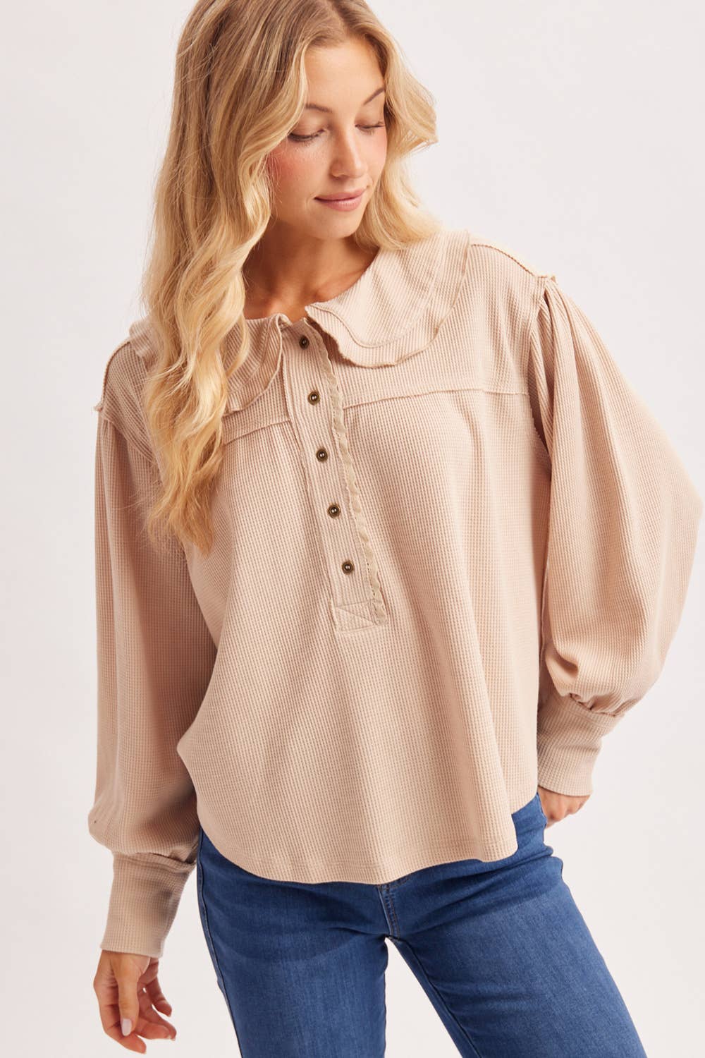 Collar Waffle Knit Top