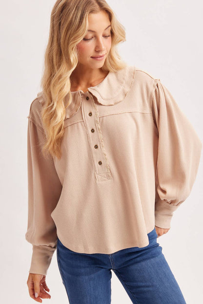 Collar Waffle Knit Top