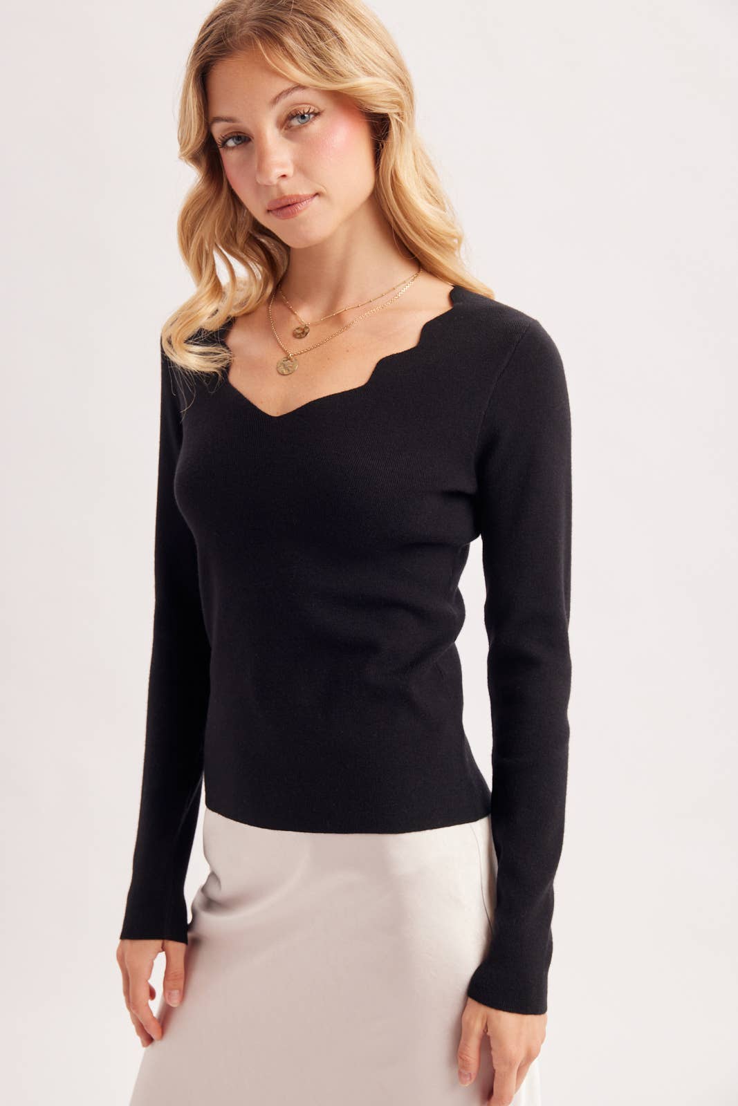 Scallop Neck Knit Top
