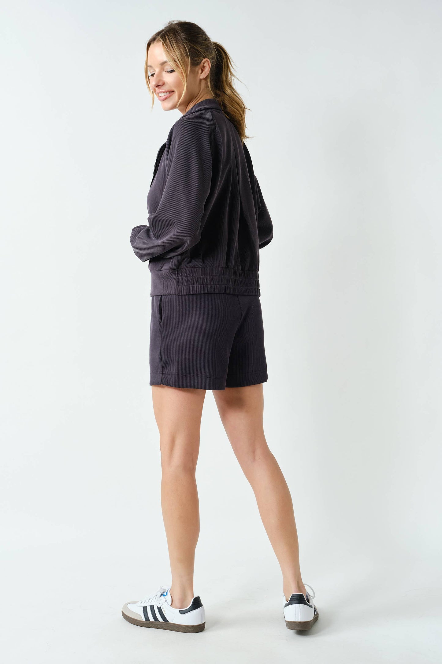 Luxe Sand Wash Rib Zip Jacket
