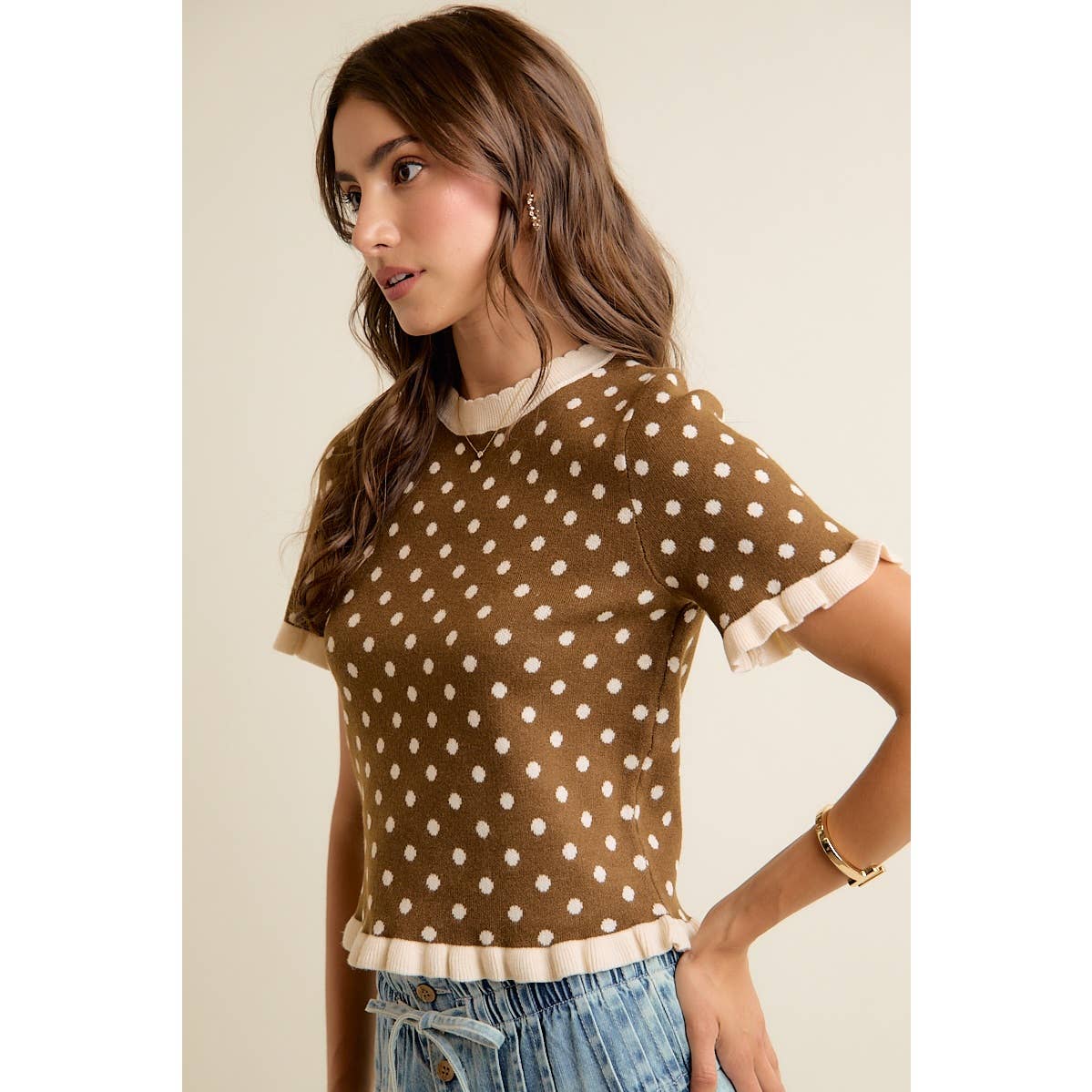 Polka Dot Ruffle Top
