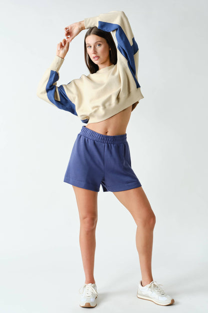 Contrast Edge Cropped Sweatshirt