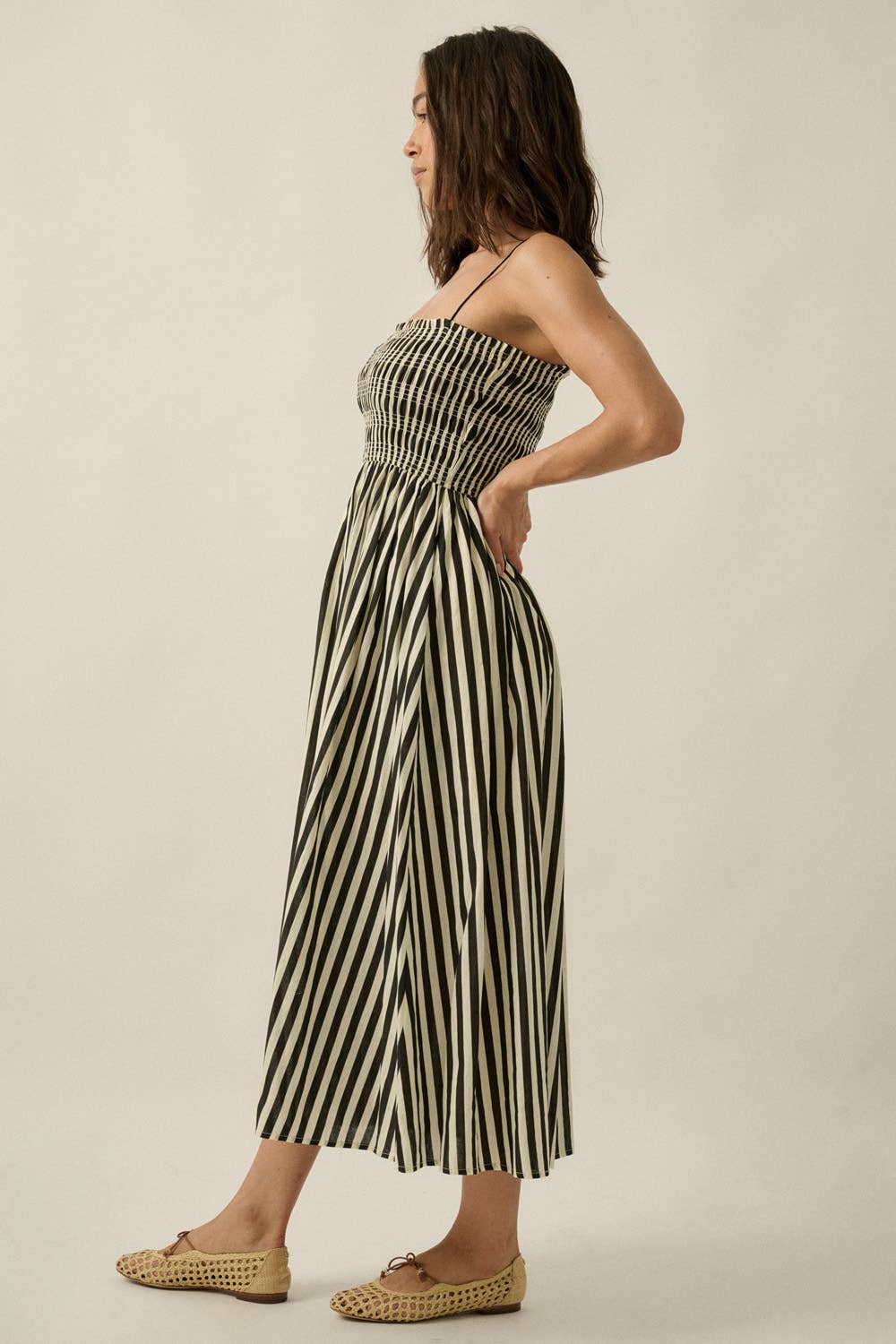 Striped Smocked Midi Dress