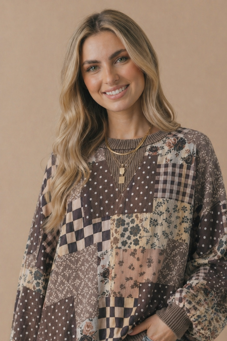 Patchwork Oversized Pullover Top