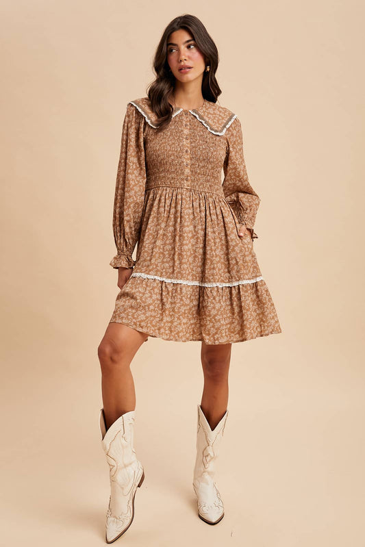 Smocked Collar Mini Dress