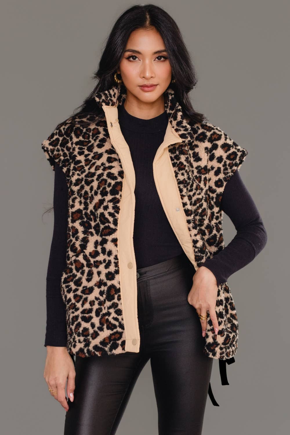 Tan & Brown Leopard Fleece Vest
