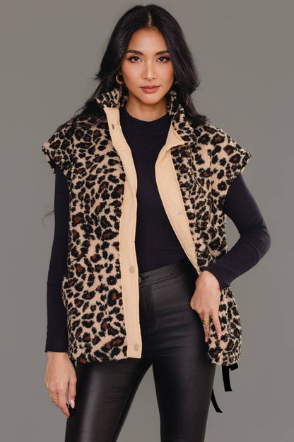 Tan & Brown Leopard Fleece Vest