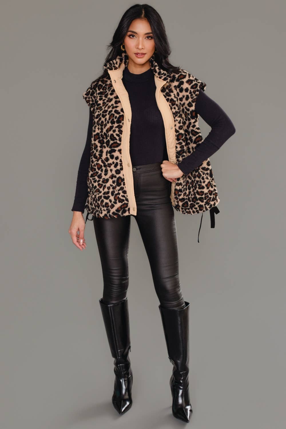 Tan & Brown Leopard Fleece Vest