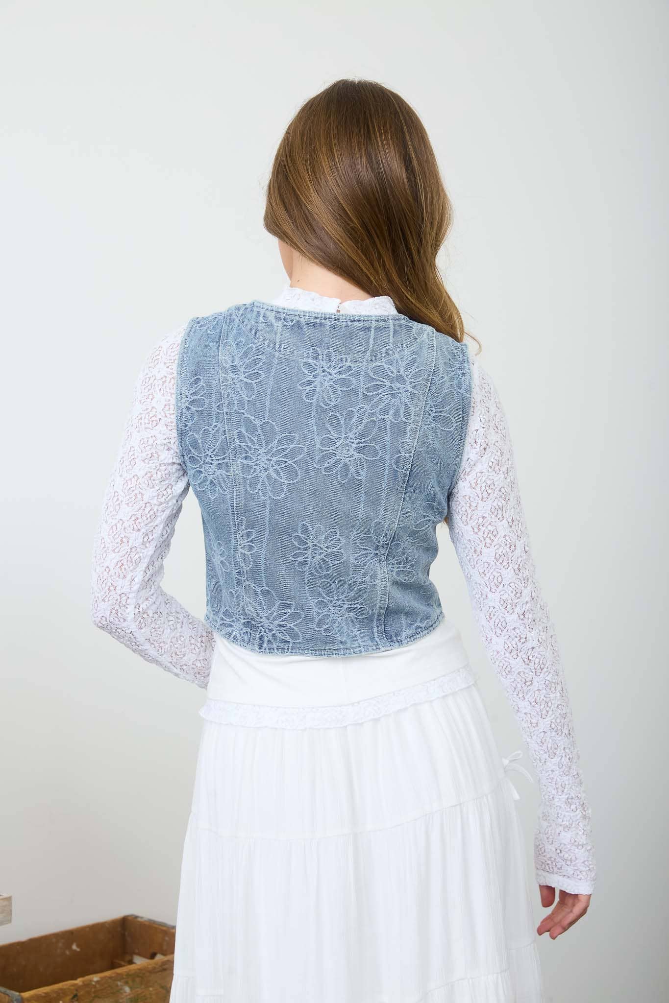Floral Denim Vest