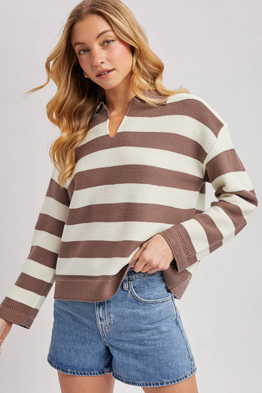 Striped Collar Boxy Pullover