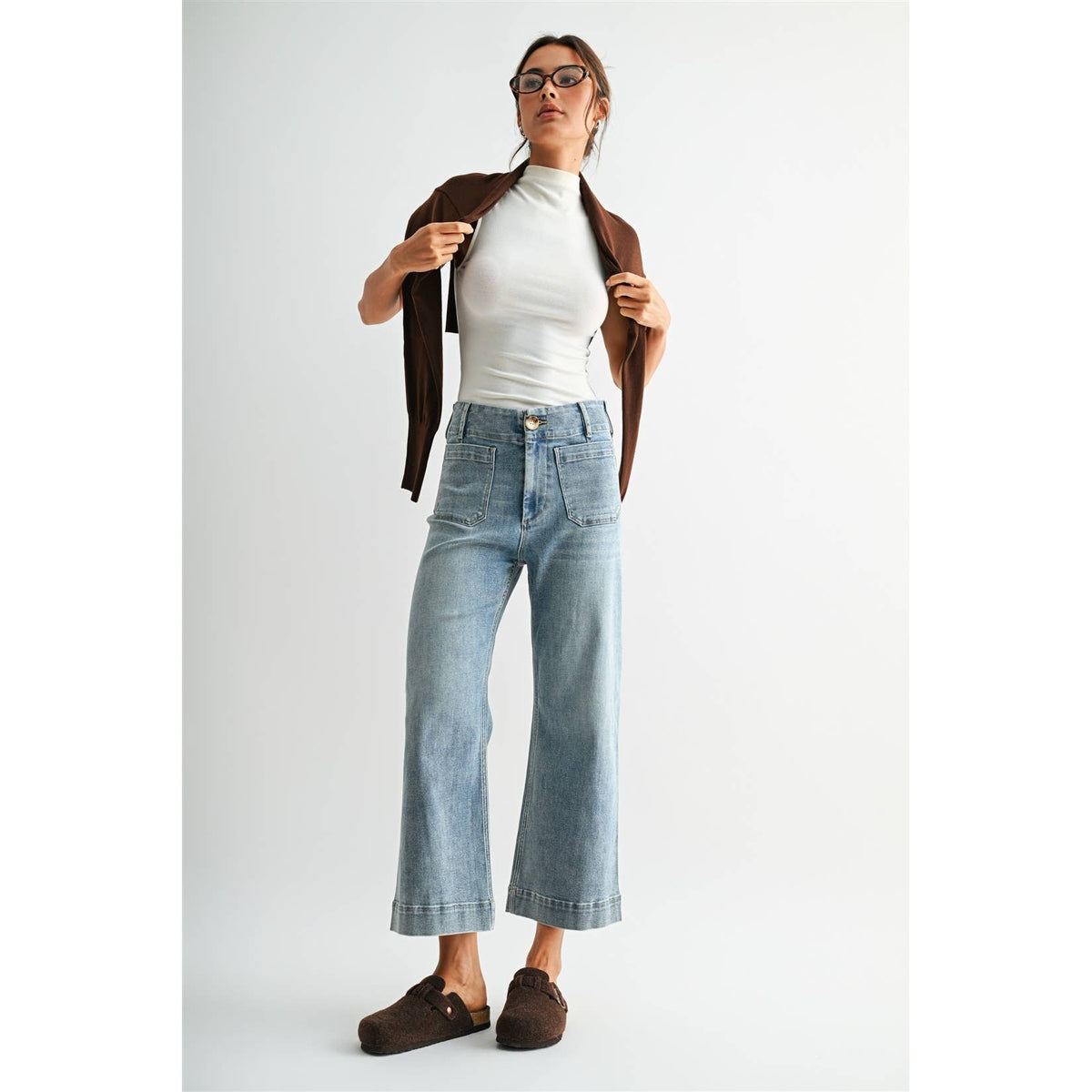 High Rise Wide Leg Patch Pocket