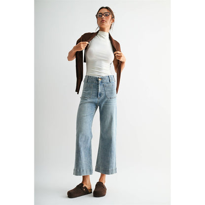 High Rise Wide Leg Patch Pocket