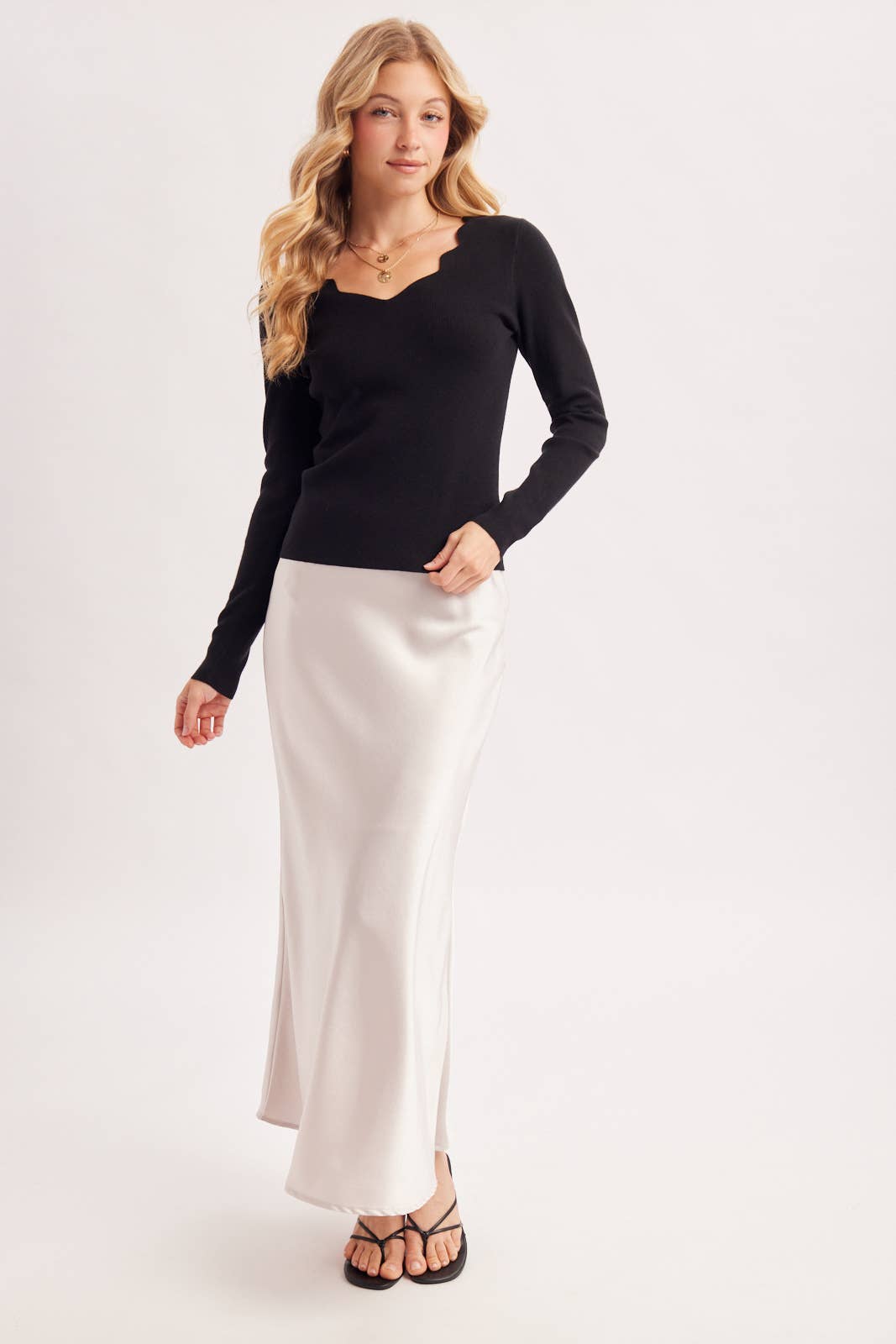 Scallop Neck Knit Top