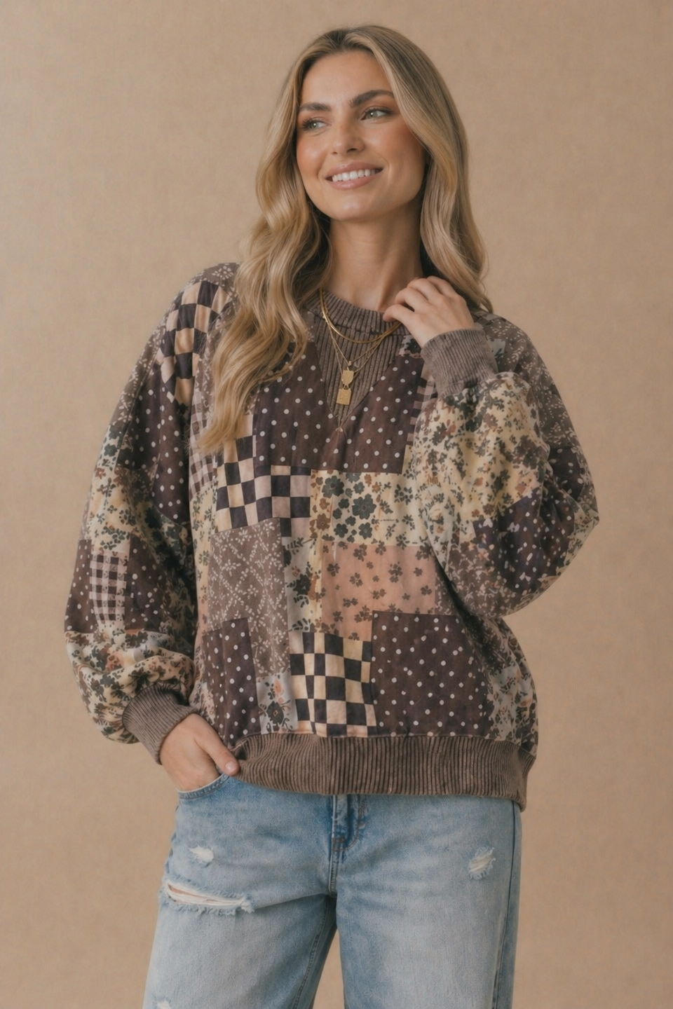 Patchwork Oversized Pullover Top
