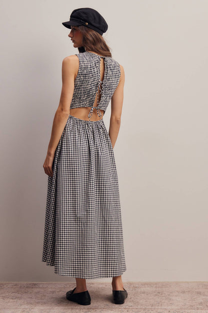 Open-Back Gingham Maxi Dress