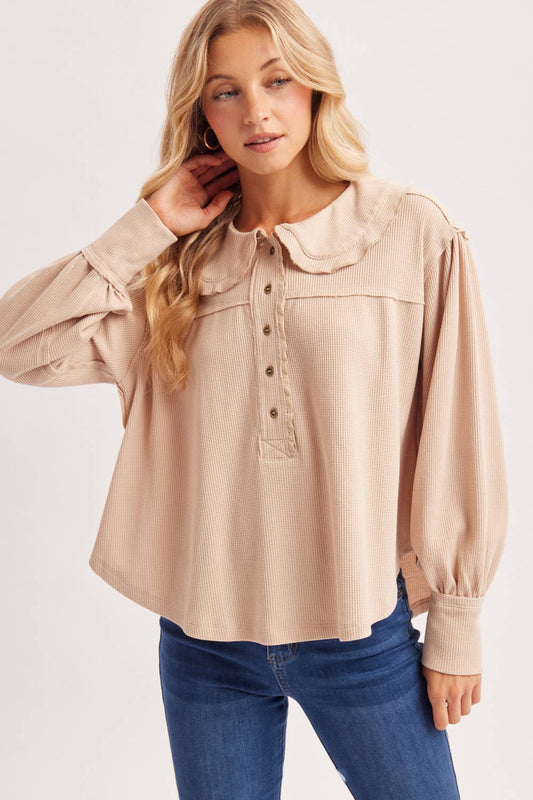 Collar Waffle Knit Top