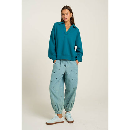 Collared V Neckline Pullover