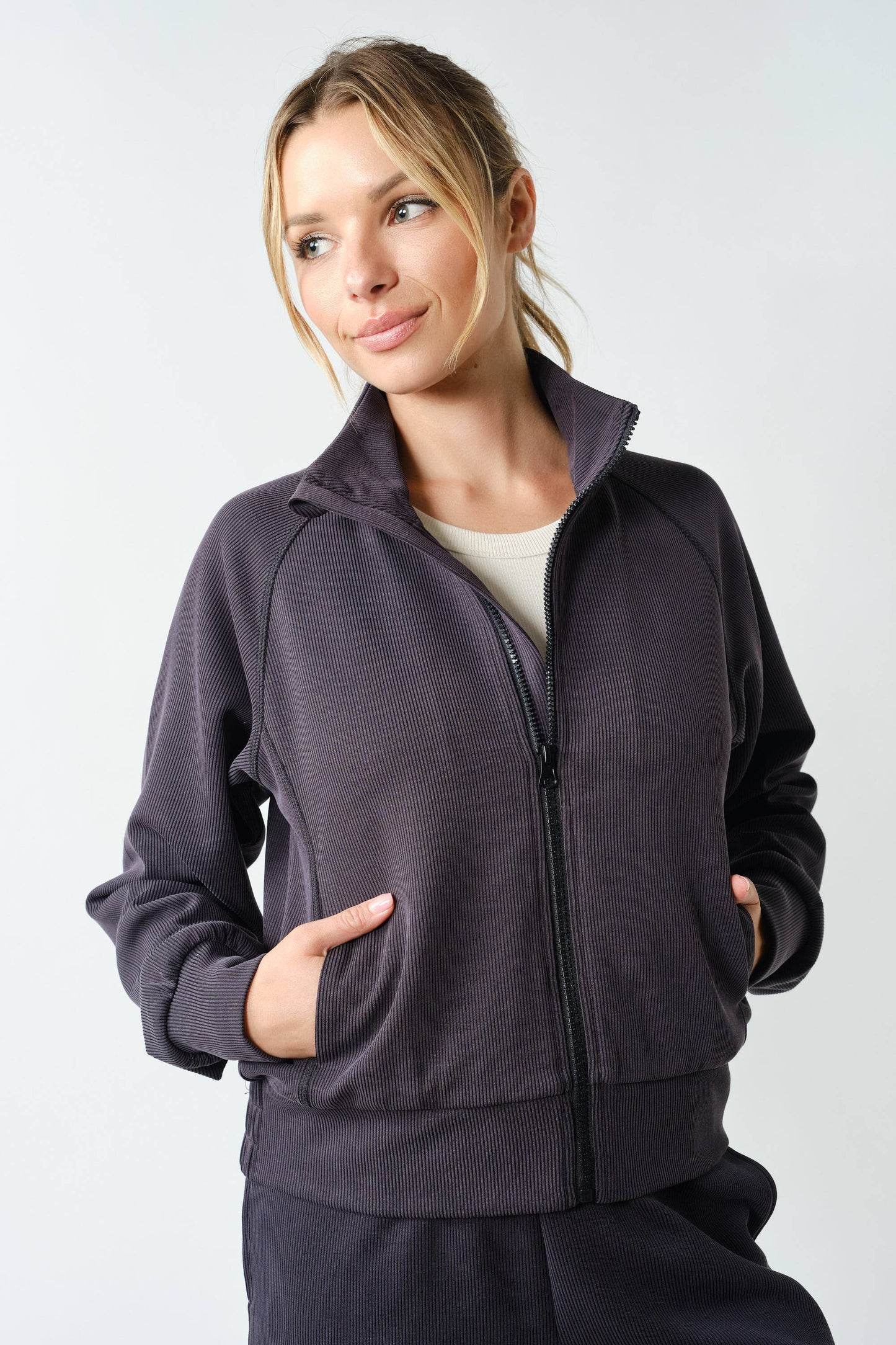 Luxe Sand Wash Rib Zip Jacket