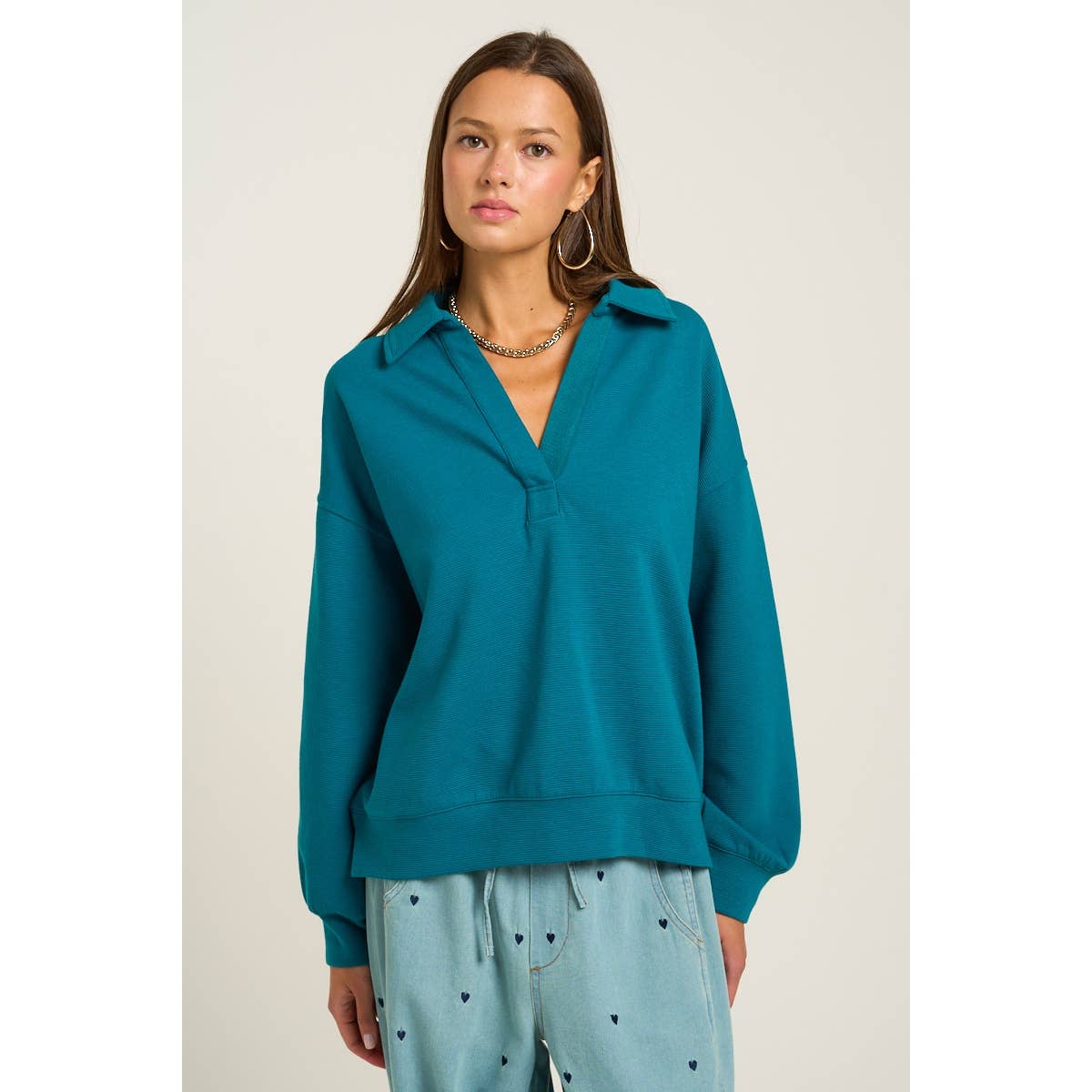 Collared V Neckline Pullover