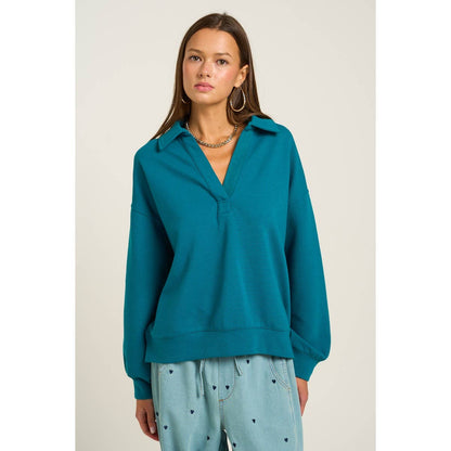 Collared V Neckline Pullover