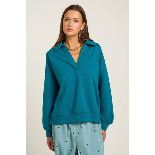 Collared V Neckline Pullover