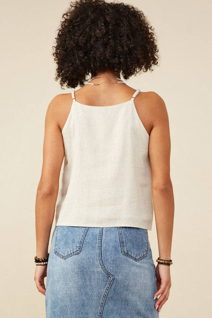 Ruffled Tape Trim Linen Tank
