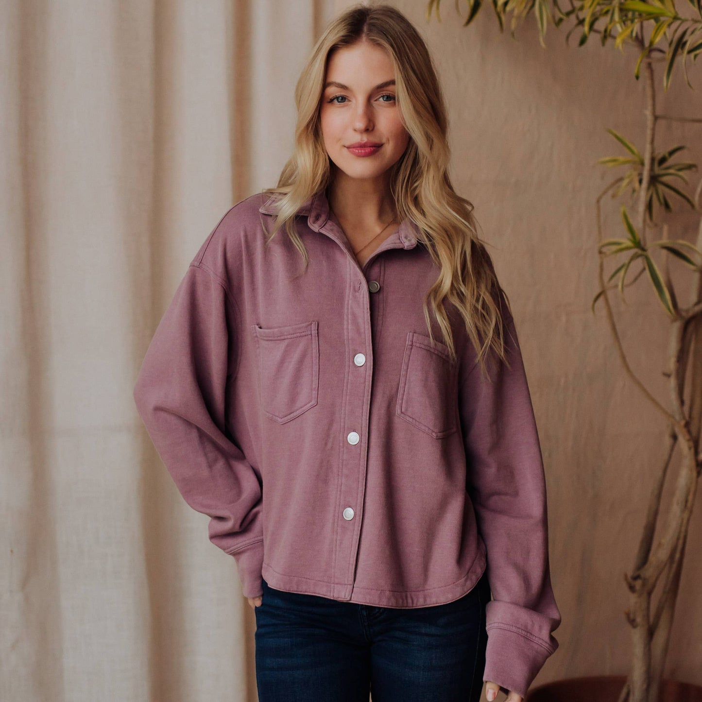 Lavender Cropped Washed Soft Button Up