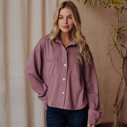 Lavender Cropped Washed Soft Button Up