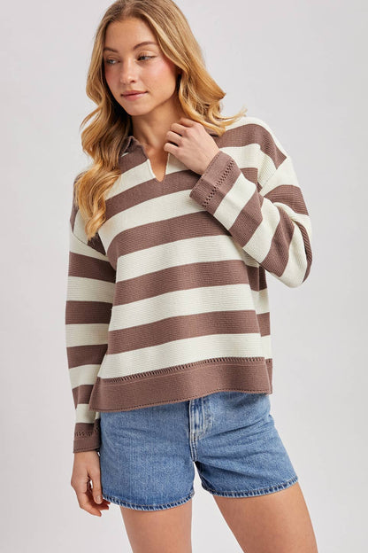Striped Collar Boxy Pullover