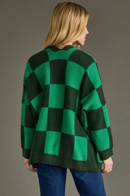 Green Checkered Cardigan
