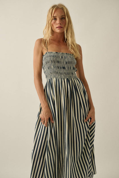 Striped Smocked Midi Dress